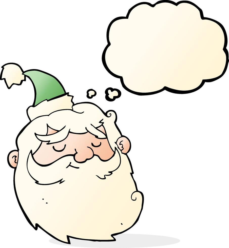 caricatura, santa claus, cara, con, burbuja del pensamiento vector