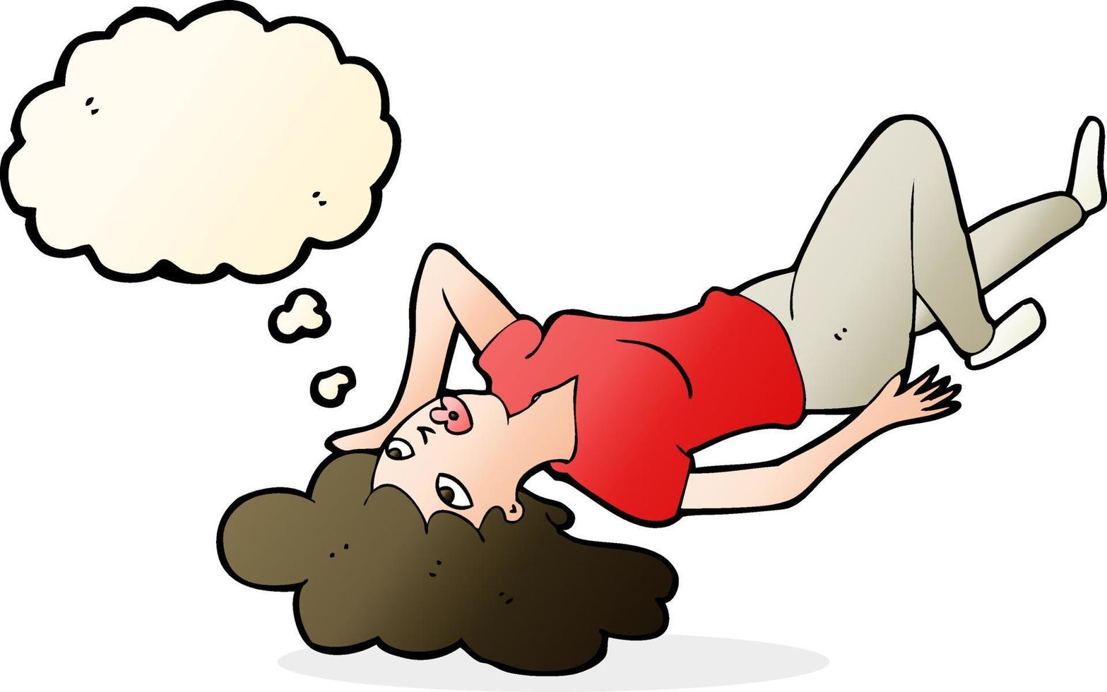 cartoon woman lying on floor with thought bubble vector