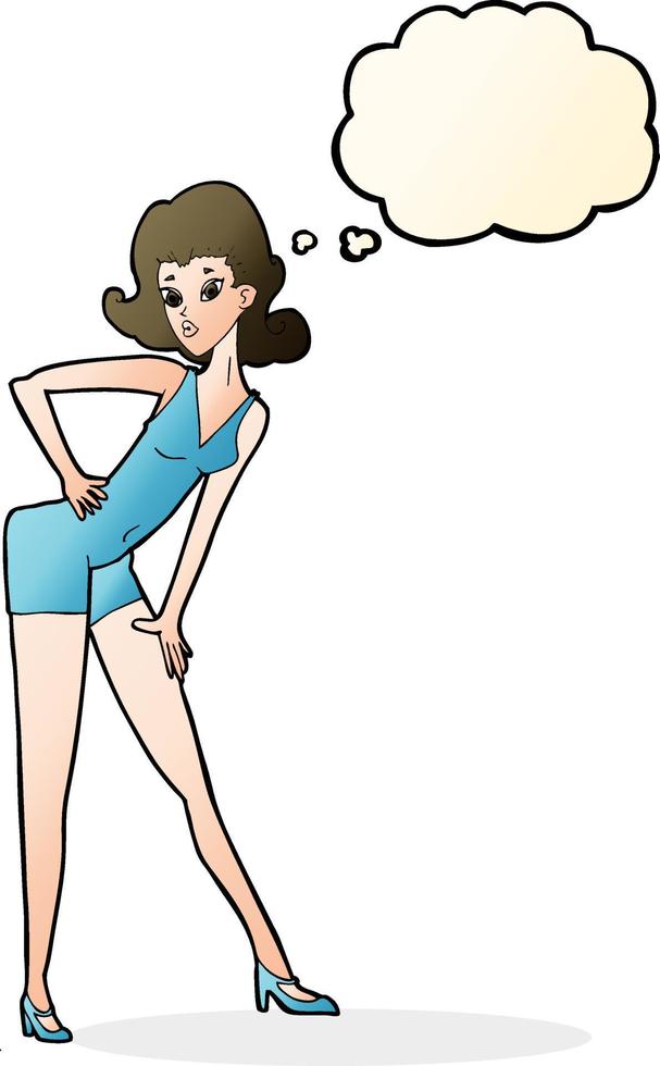 cartoon model woman posing with thought bubble vector