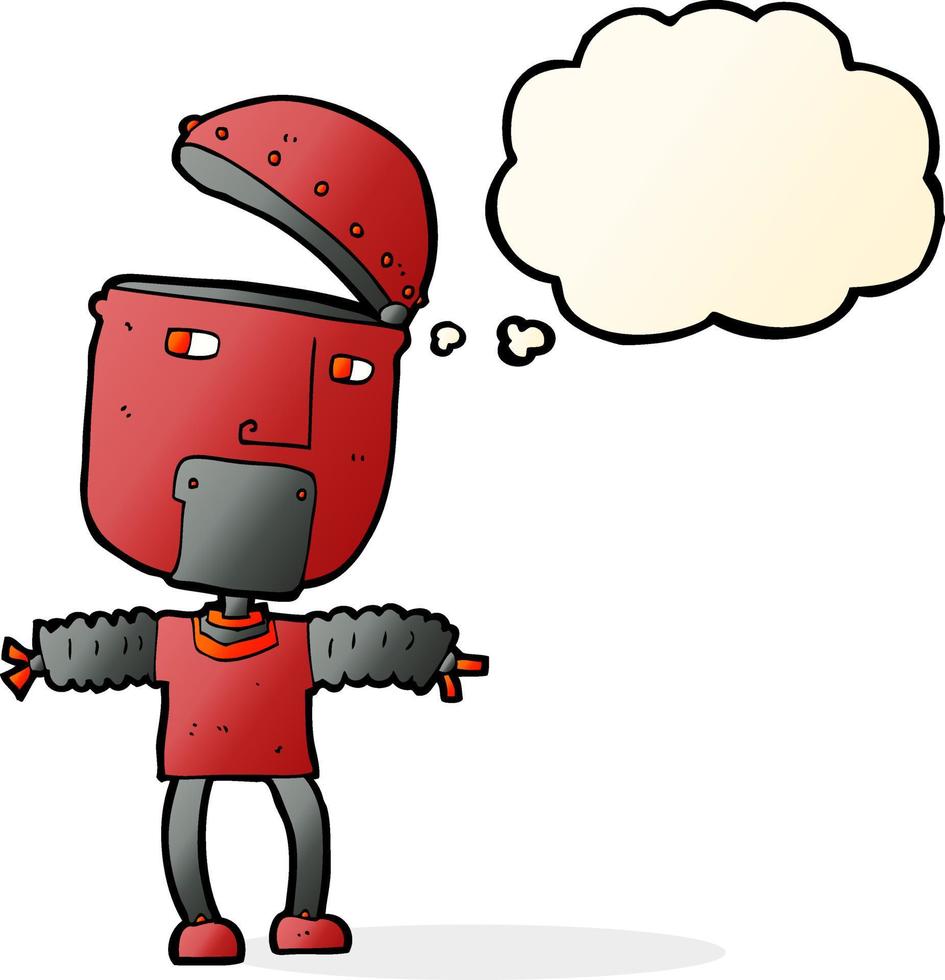 funny cartoon robot with open head with thought bubble vector