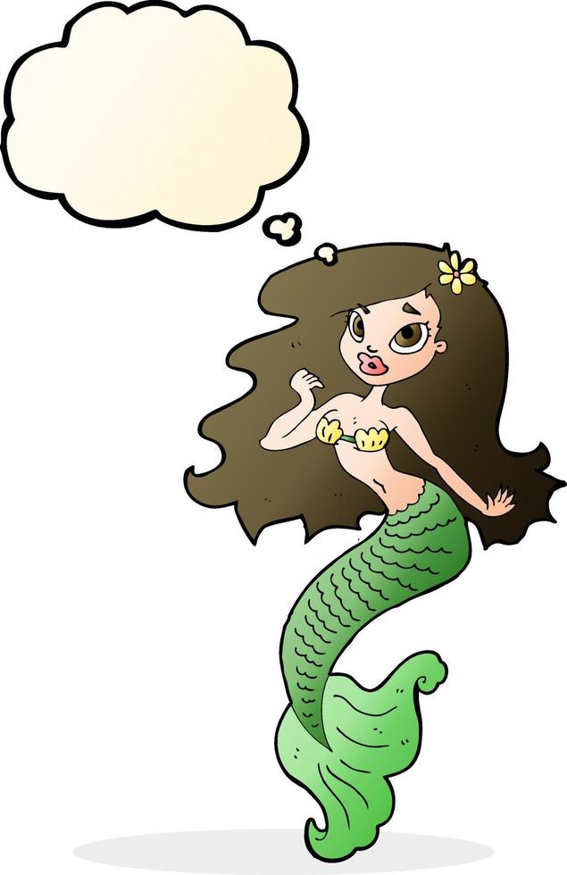 cartoon pretty mermaid with thought bubble vector