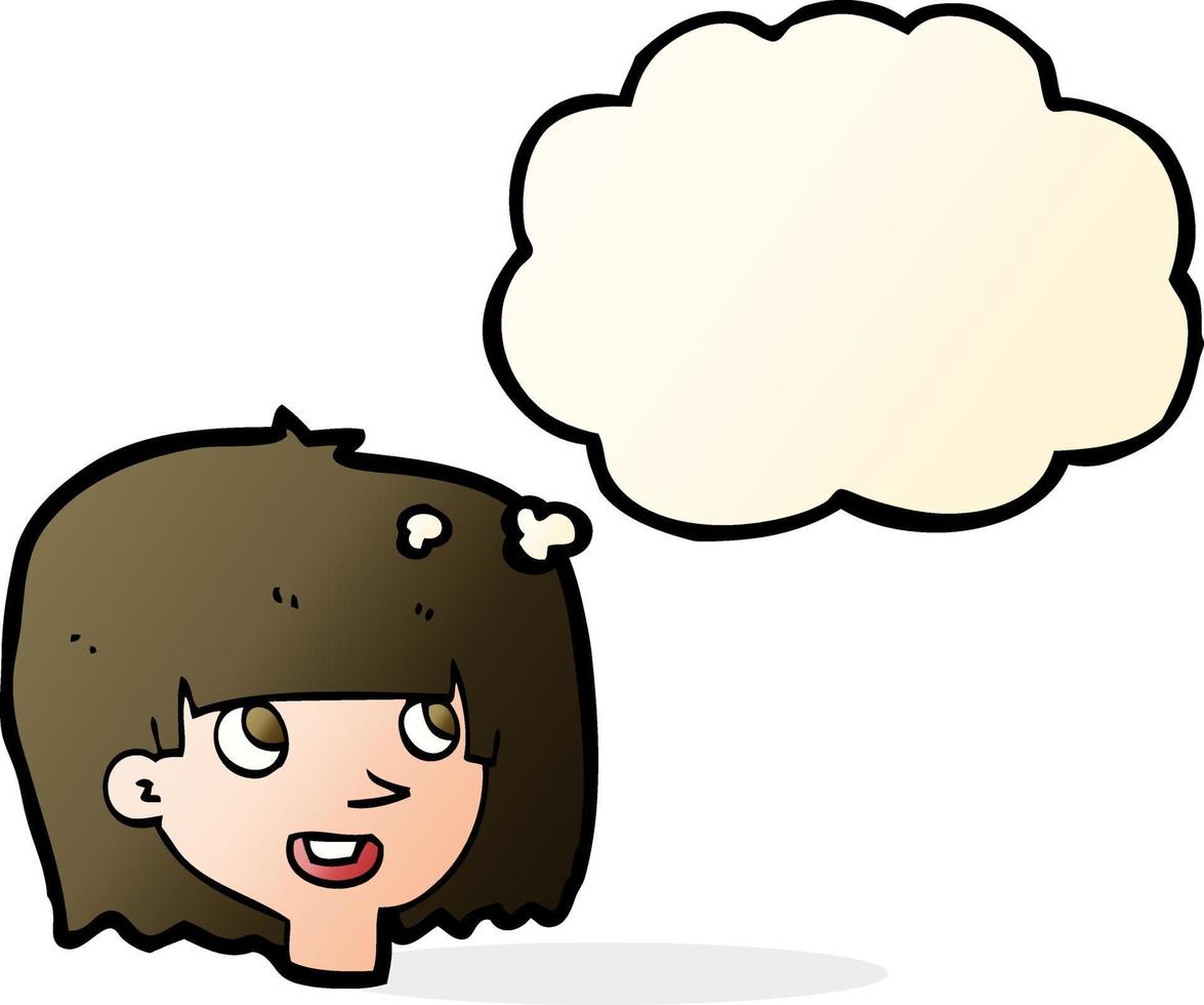 cartoon happy female face with thought bubble vector