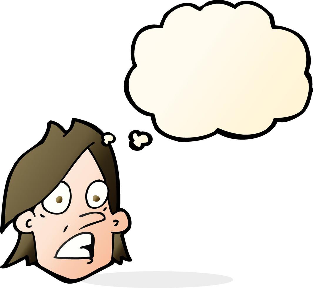 cartoon frightened face with thought bubble vector