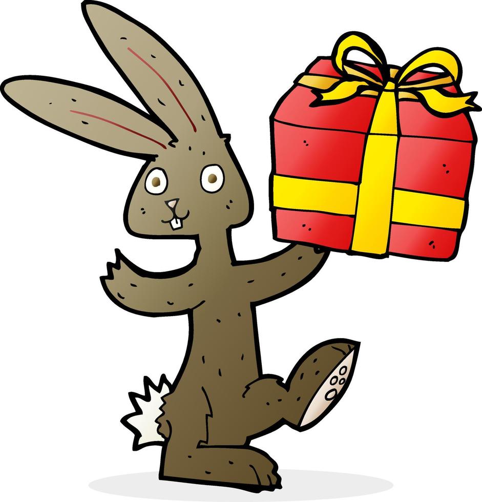cartoon rabbit with christmas present vector
