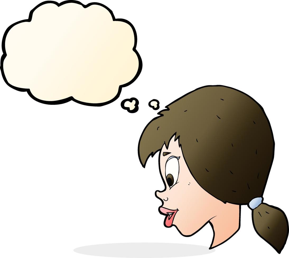 cartoon pretty female face with thought bubble vector