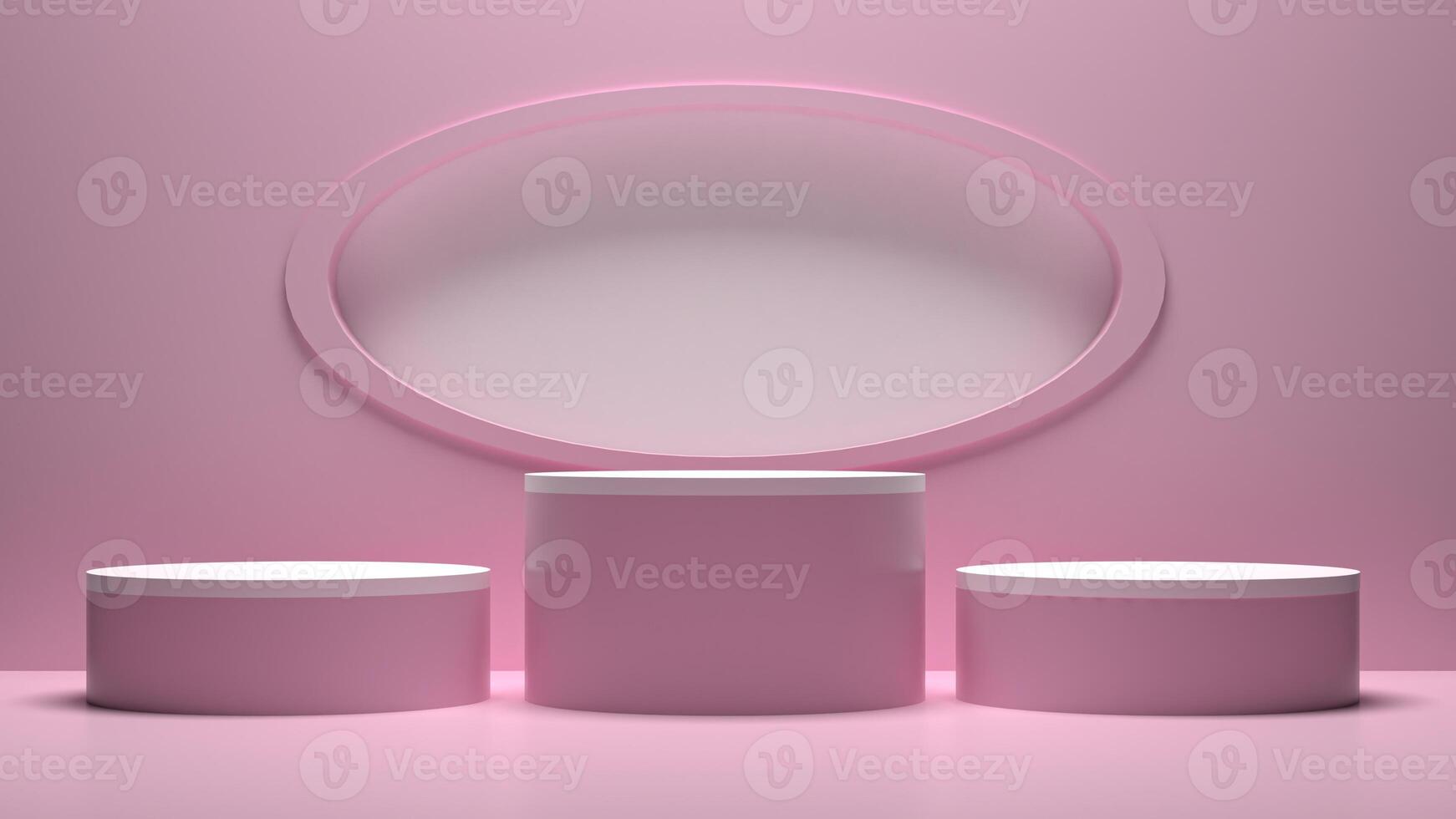 Three white pedestal stands on a pink background photo