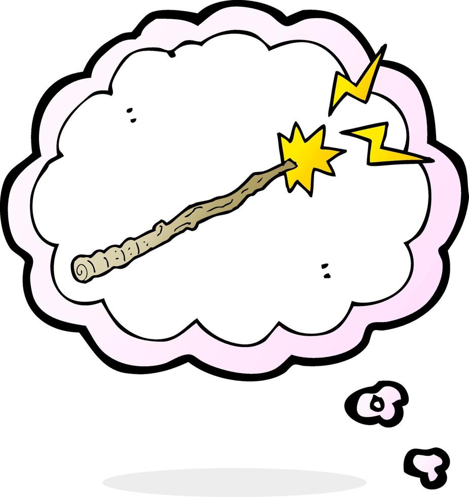 cartoon magic wand with thought bubble vector