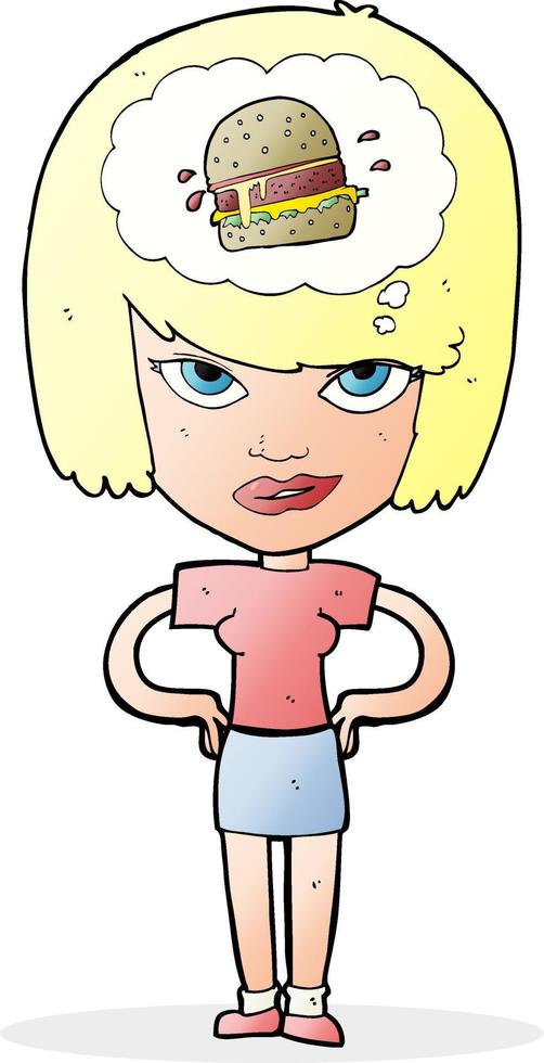 cartoon woman thinking about junk food vector