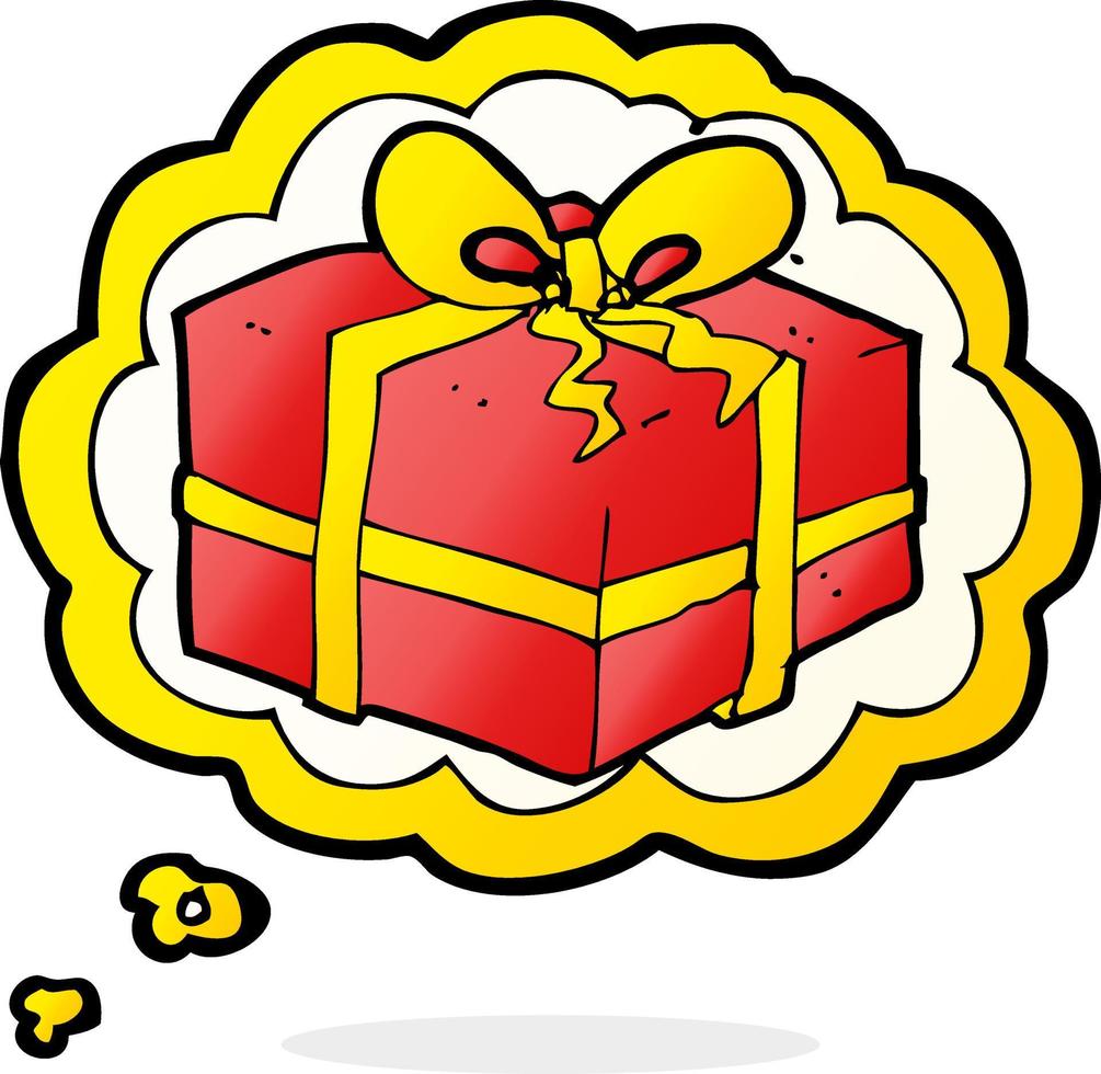 cartoon christmas present with thought bubble vector