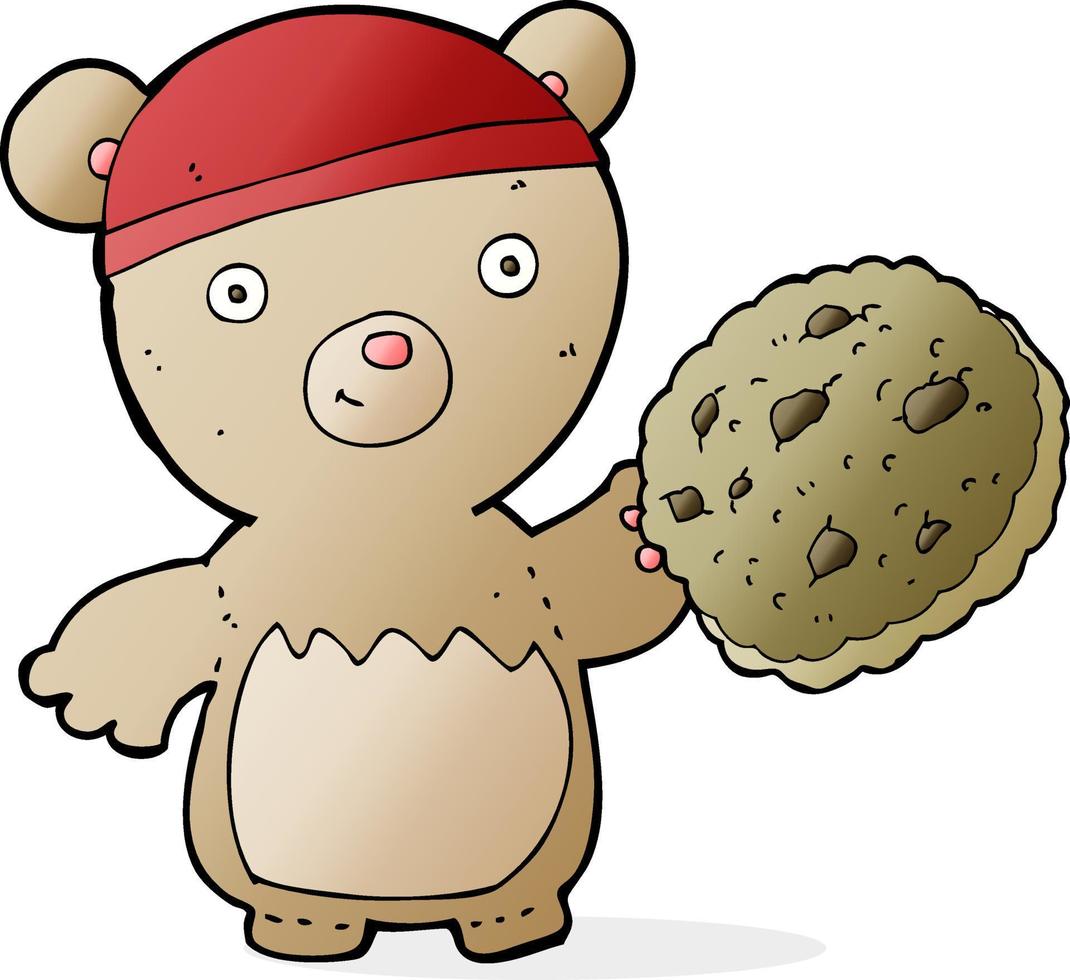 cartoon teddy bear with cookie vector