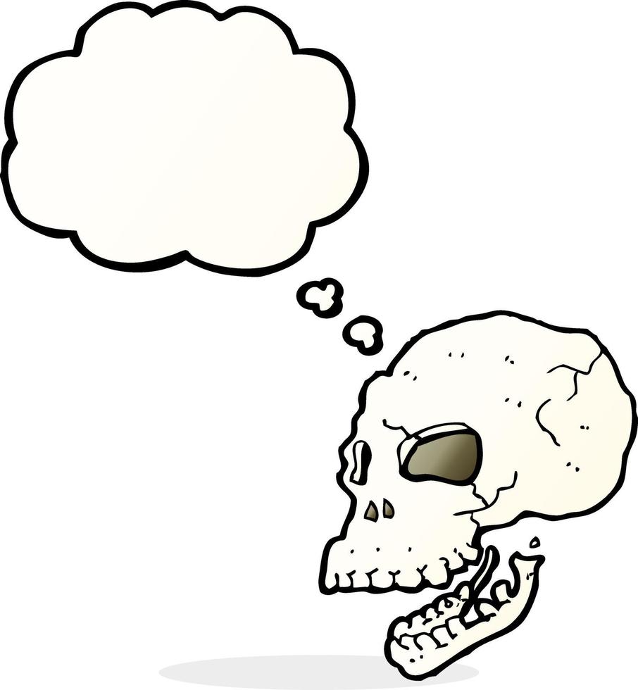 cartoon spooky skull with thought bubble vector