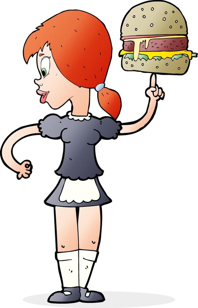 camarera de dibujos animados sirviendo una hamburguesa vector