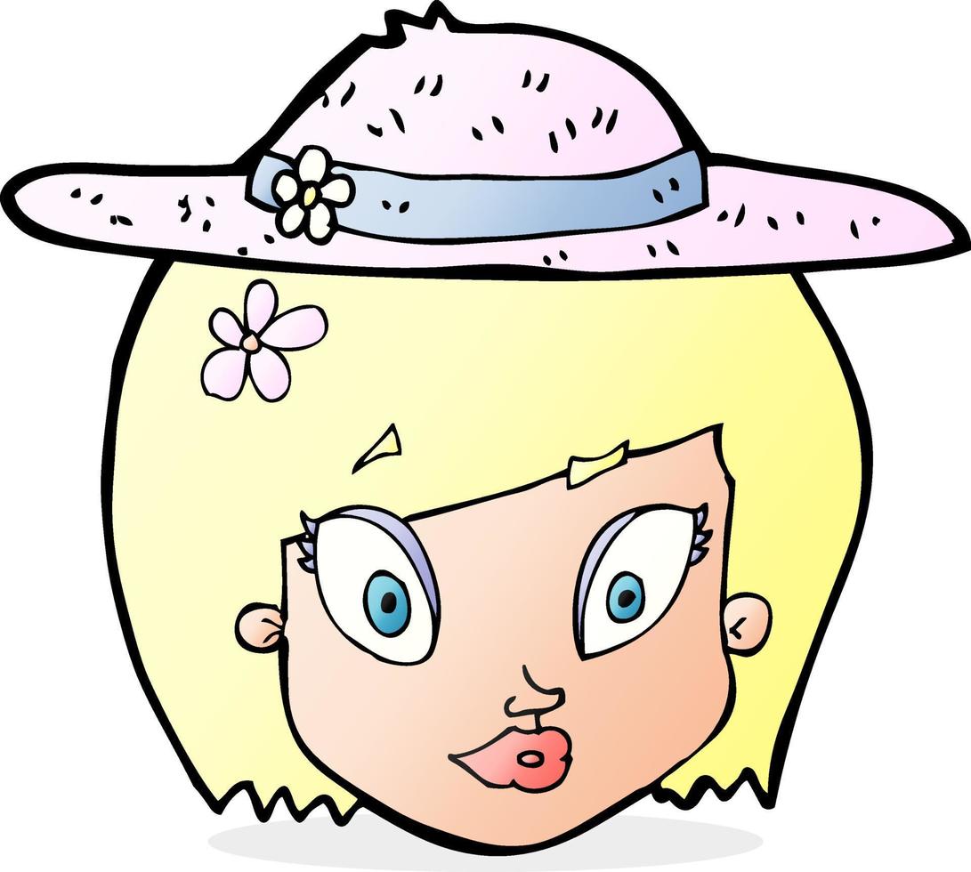 cartoon woman wearing summer hat vector