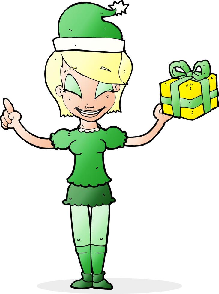 cartoon woman with christmas present vector