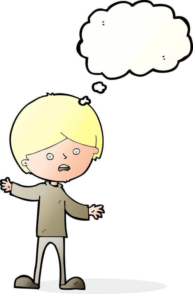 cartoon unhappy boy with thought bubble vector
