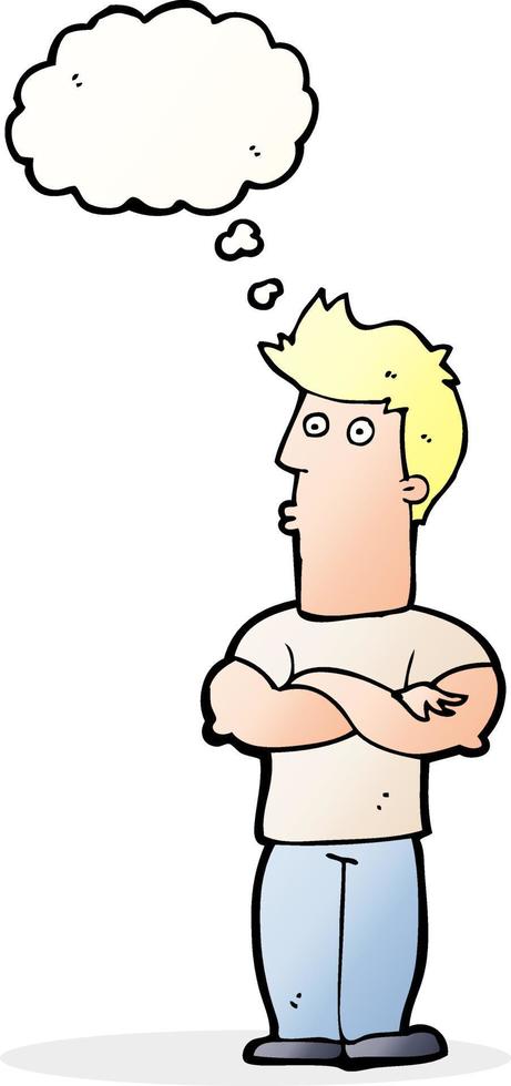 cartoon man with folded arms with thought bubble vector