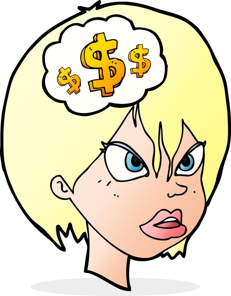 mujer de dibujos animados pensando en dinero vector