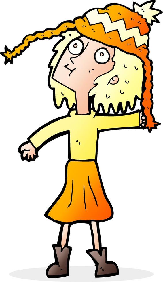 cartoon woman wearing winter hat vector