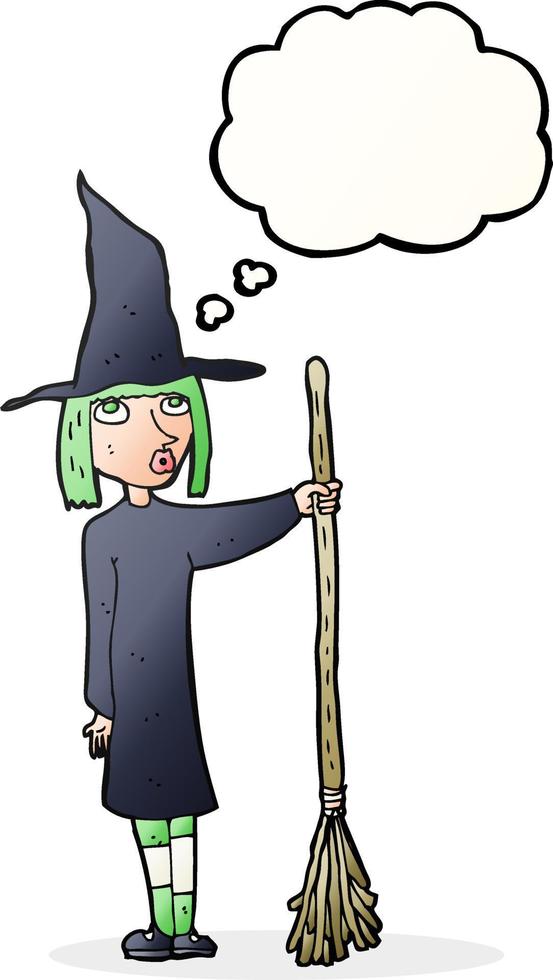 cartoon witch with thought bubble vector