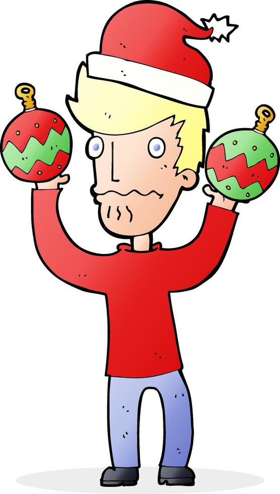 cartoon man with christmas baubles vector