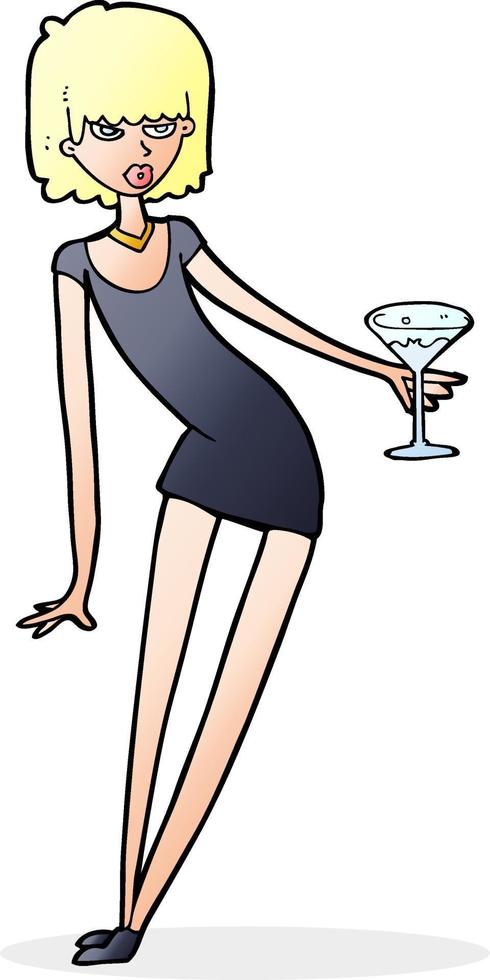 cartoon woman with cocktail vector