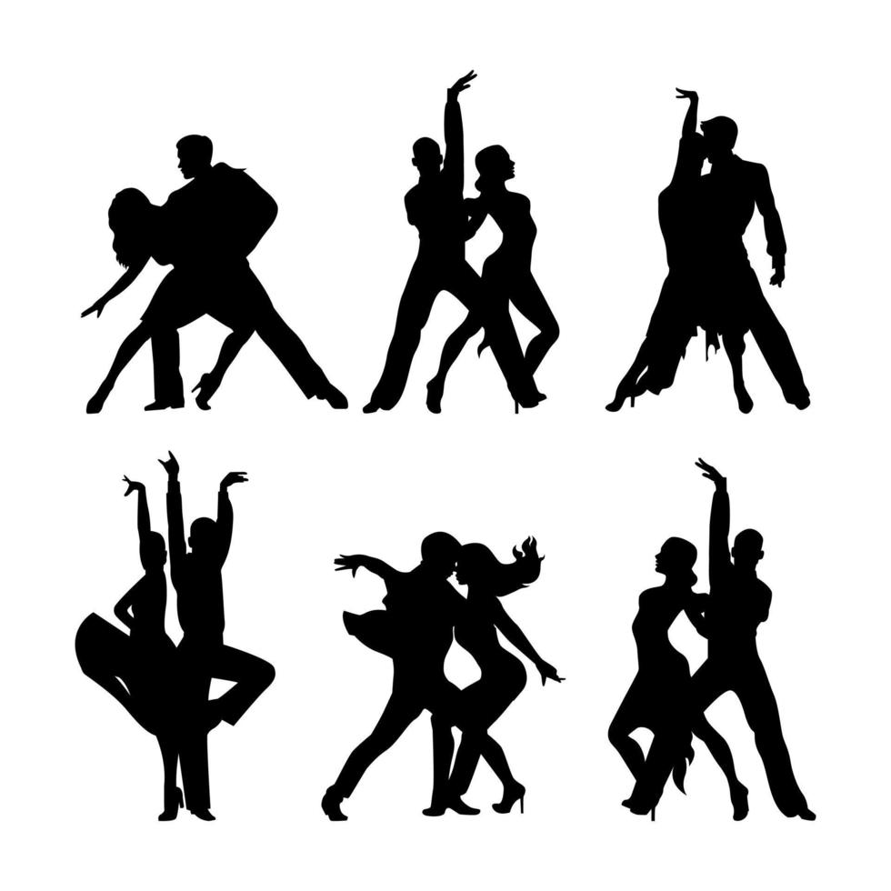 conjunto de pareja de bailarines de salón. mujer y hombre bailando. siluetas vectoriales de bailarines. ilustración aislada. vector