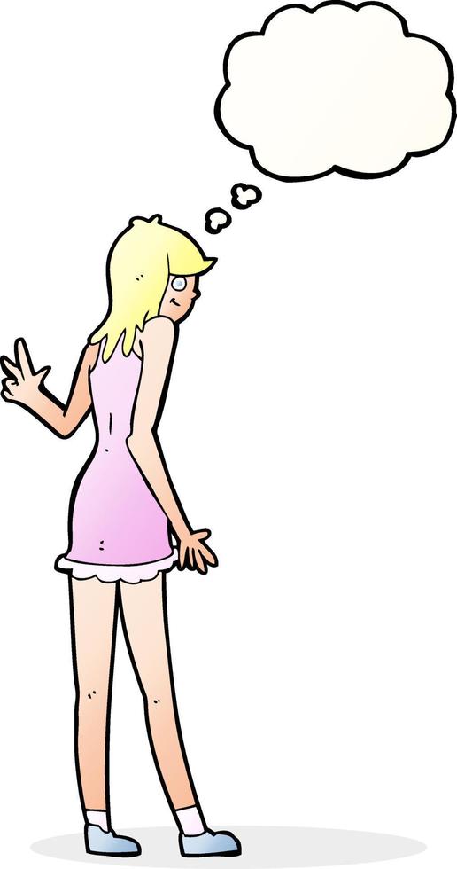 cartoon woman waving with thought bubble vector