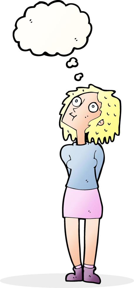 cartoon curious woman with thought bubble vector