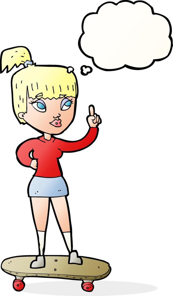 cartoon skater girl with thought bubble vector
