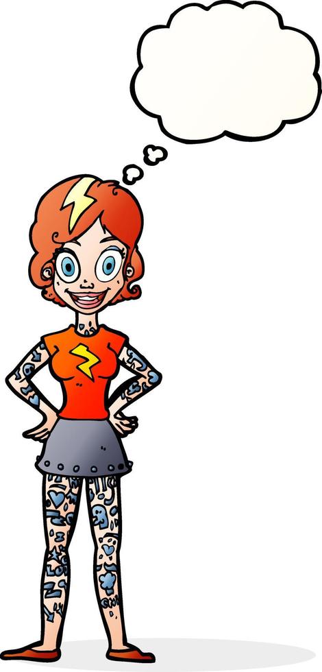 cartoon woman with heavy tattoos with thought bubble vector