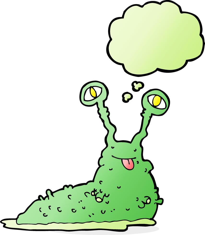 cartoon gross slug with thought bubble vector