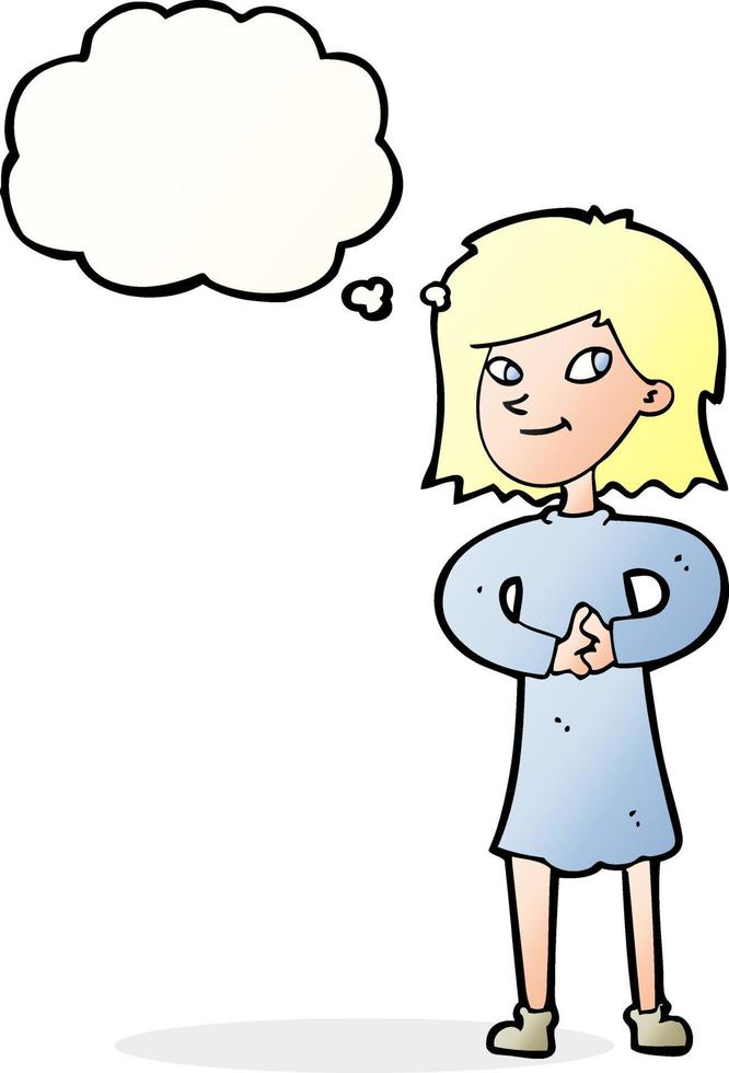 cartoon happy woman with thought bubble vector