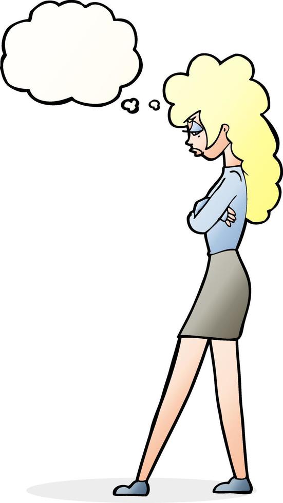 cartoon annoyed woman with thought bubble vector