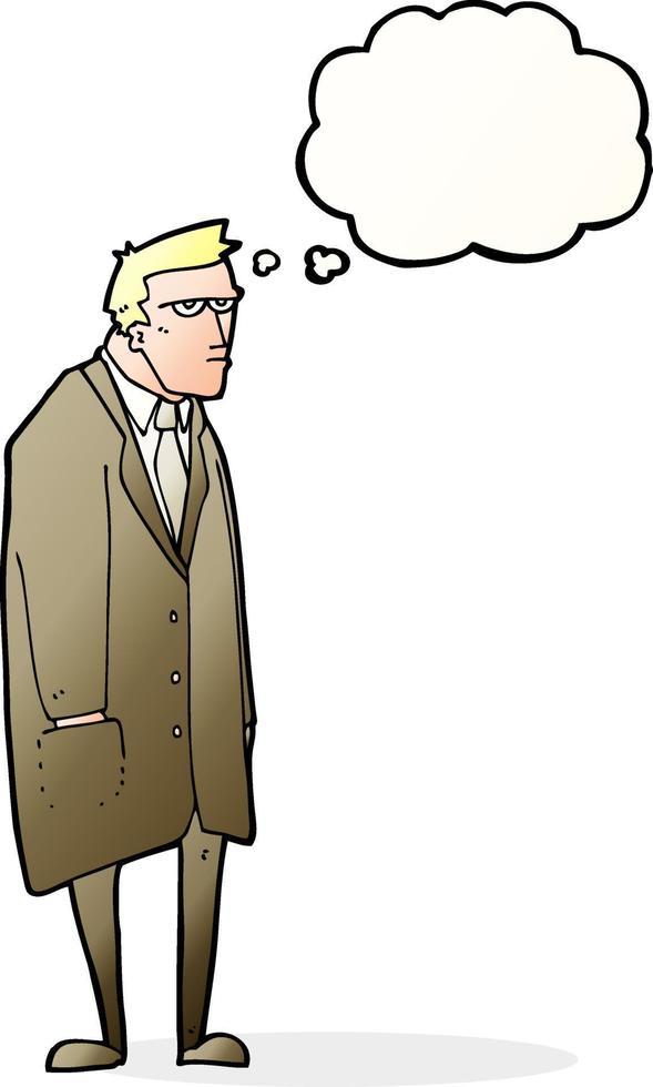 cartoon bad tempered man with thought bubble vector
