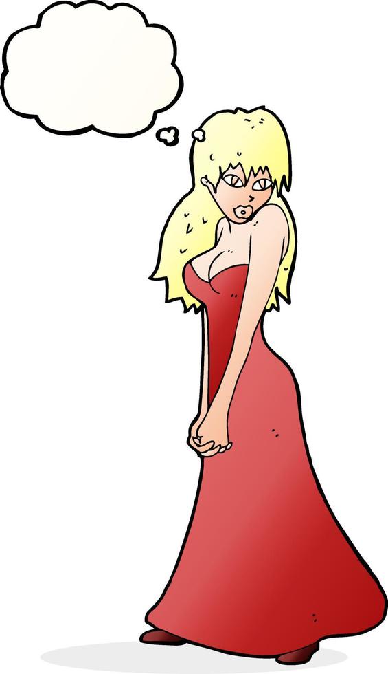 cartoon pretty woman in dress with thought bubble vector