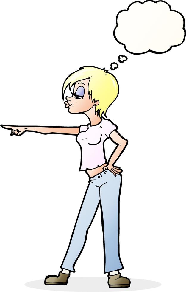 cartoon woman pointing with thought bubble vector