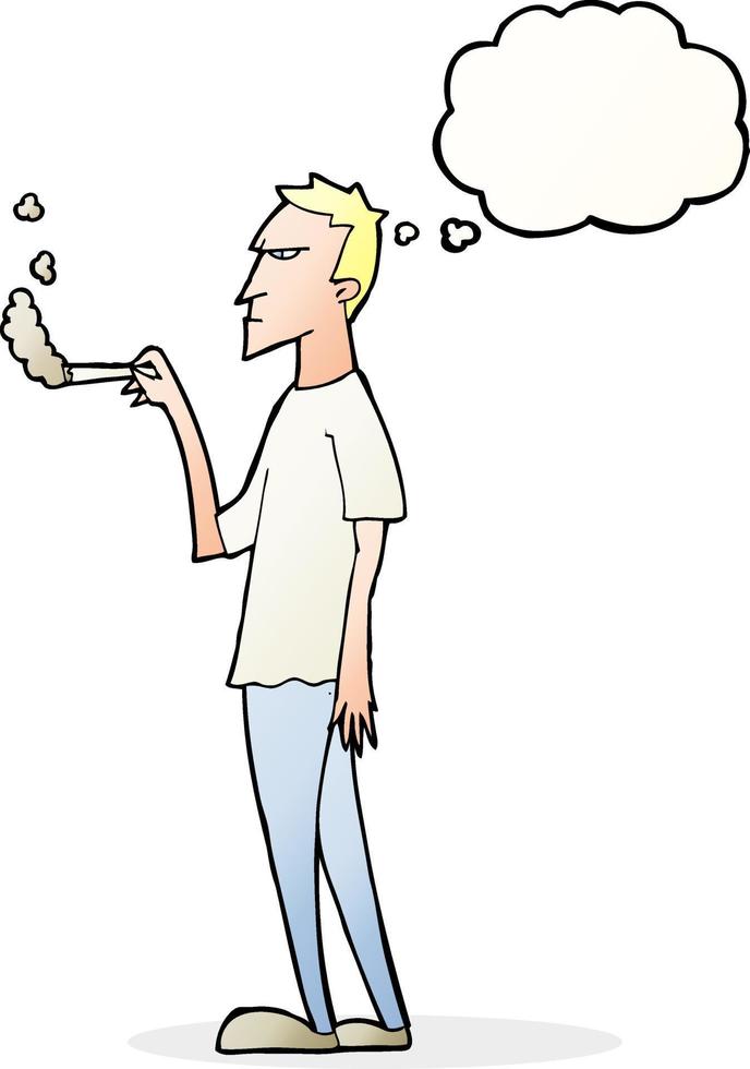 cartoon annoyed smoker with thought bubble vector