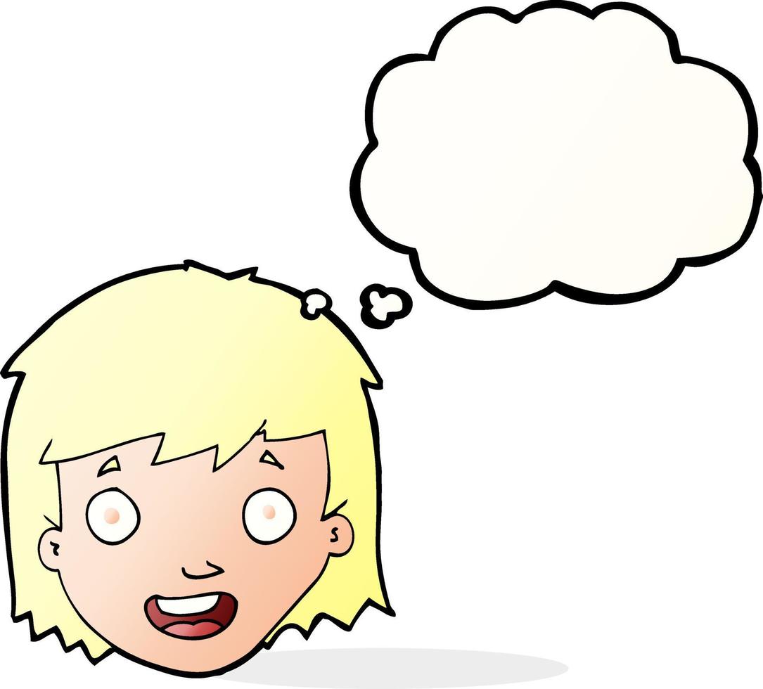 cartoon happy female face with thought bubble vector