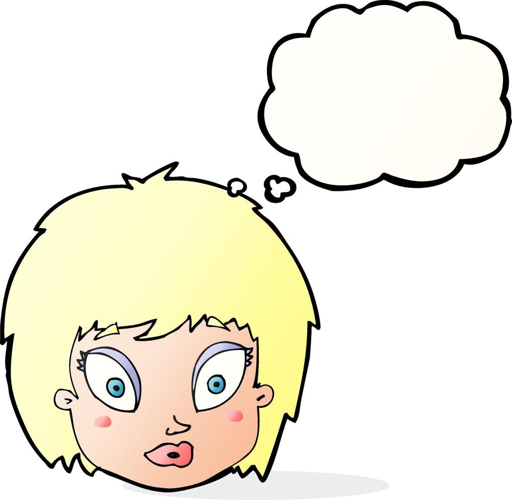 cartoon surprised female face with thought bubble vector