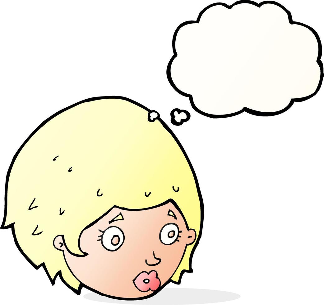 cartoon girl with concerned expression with thought bubble vector