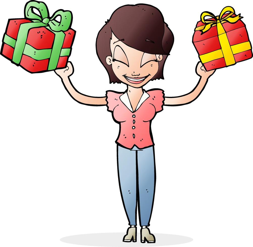 cartoon woman carrying gifts vector