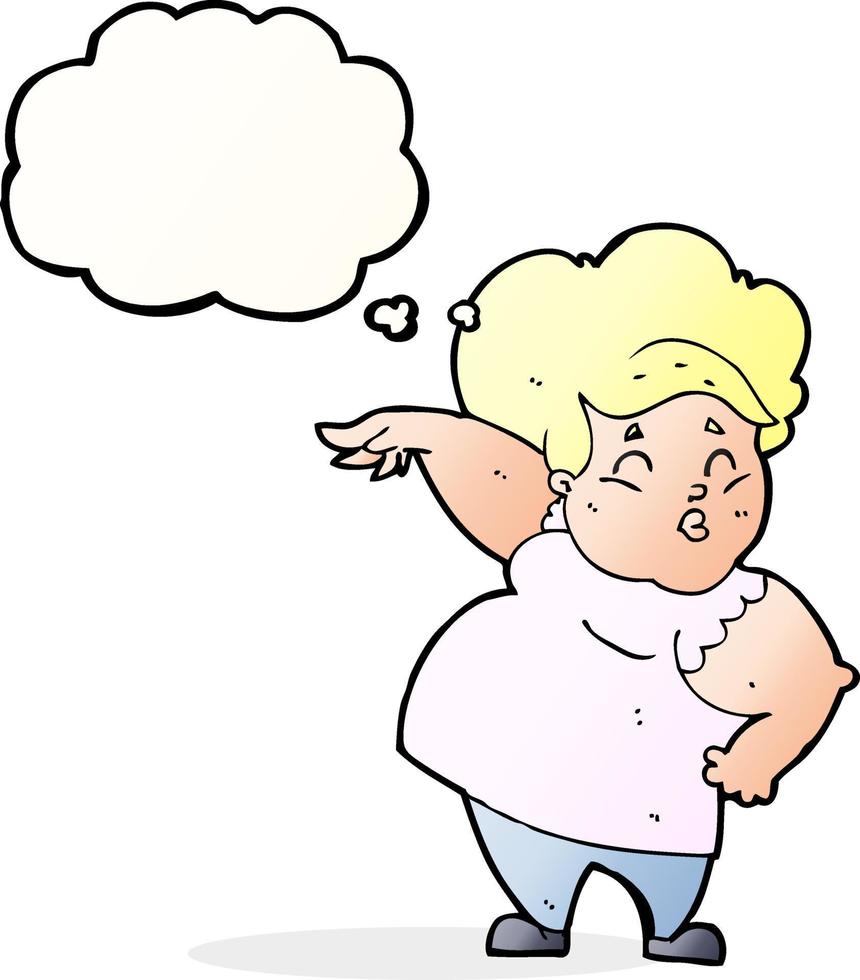 cartoon happy overweight lady with thought bubble vector