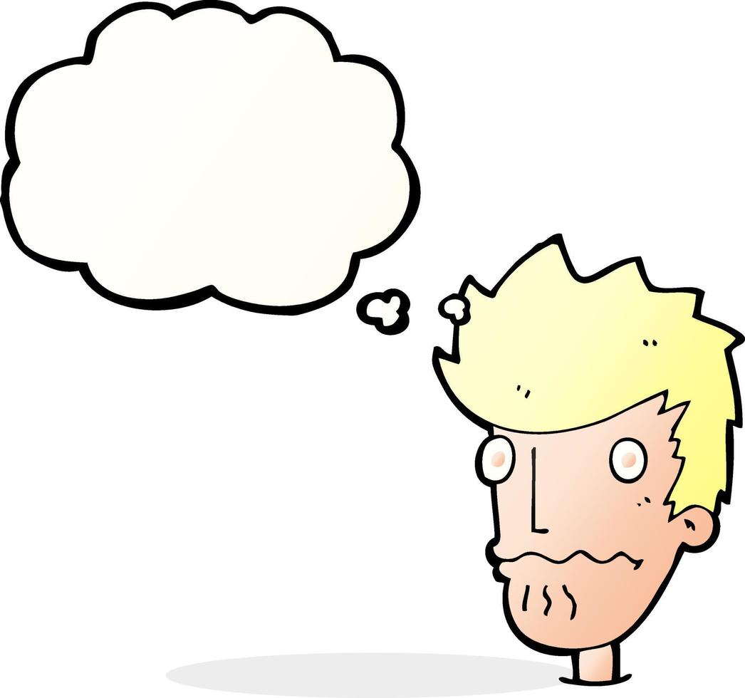 cartoon nervous man with thought bubble vector