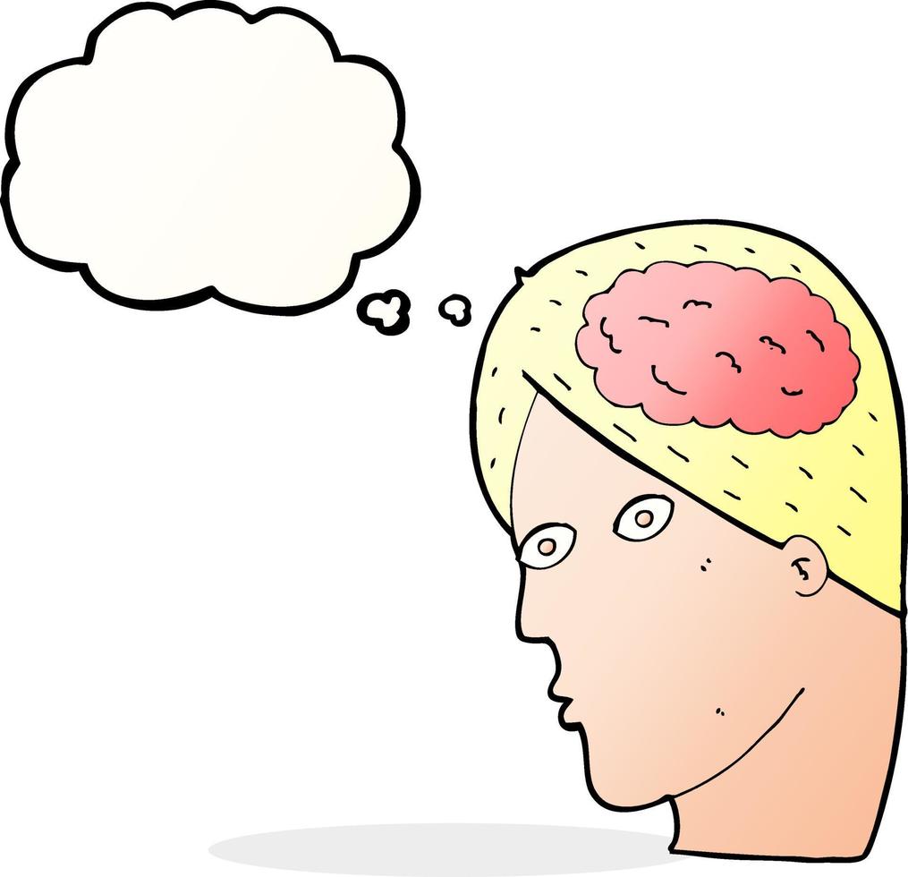 cartoon head with brain symbol with thought bubble vector