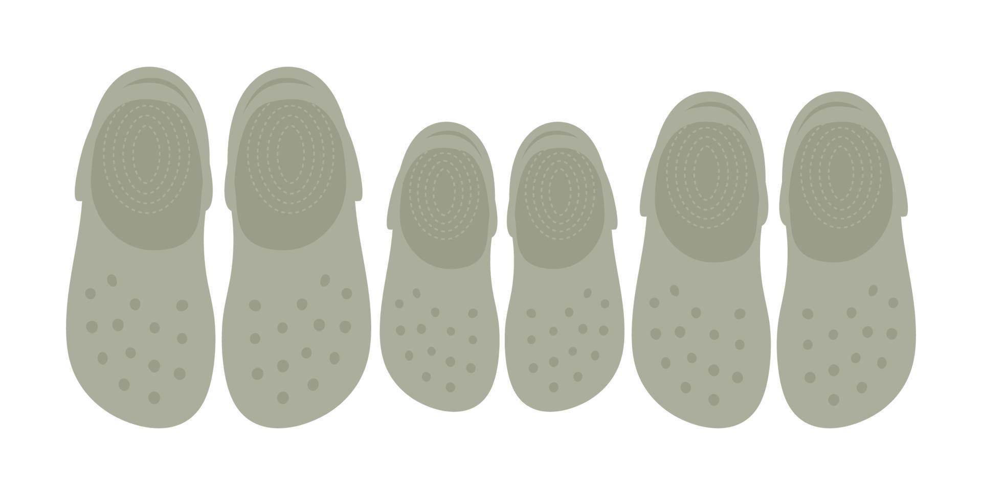 flip flop verde aislado sobre fondo blanco. chanclas de goma con agujeros y correa. pizarras de silicona, zuecos para niños y adultos. zapatos acuáticos de verano, sandalias. ilustración plana vectorial. vista superior vector