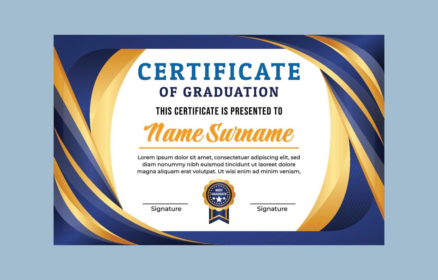 Gold Blue Smooth Certificate of Graduation Document vector