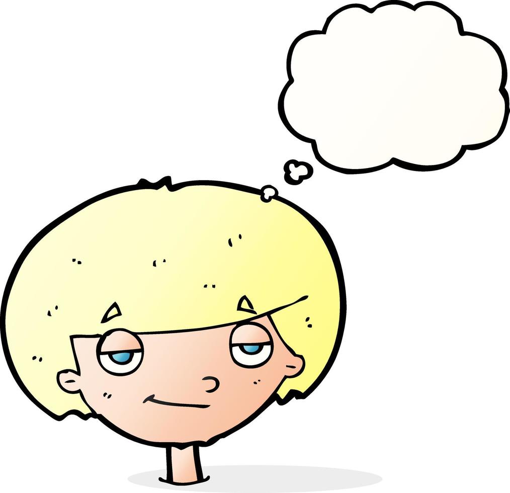 cartoon smug looking boy with thought bubble vector