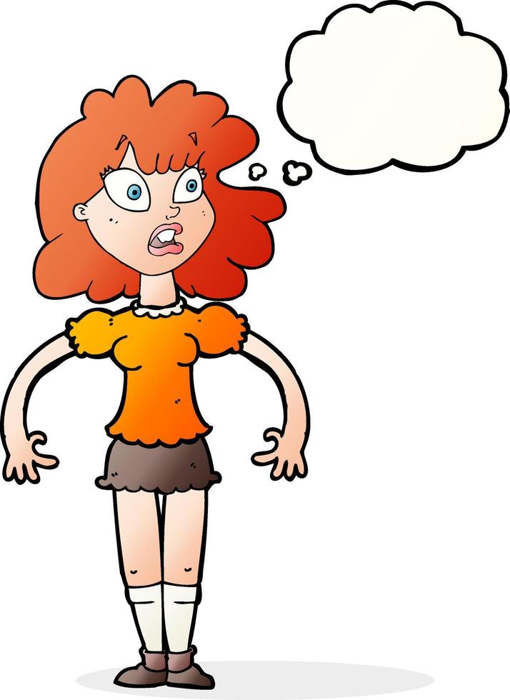 cartoon pretty girl with shocked expression with thought bubble vector