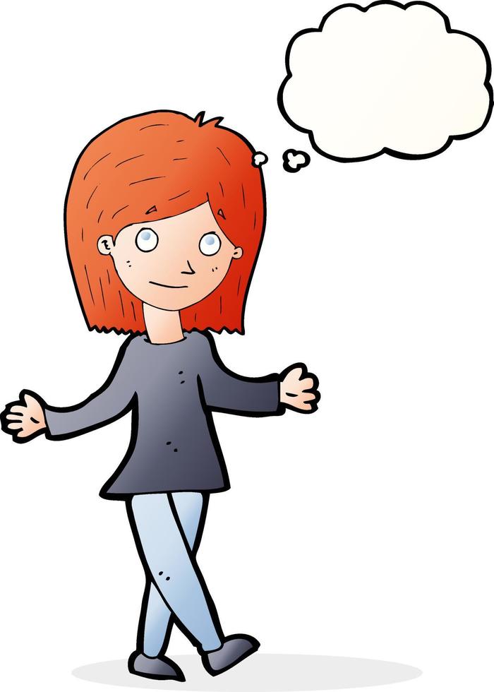 cartoon woman with no worries with thought bubble vector