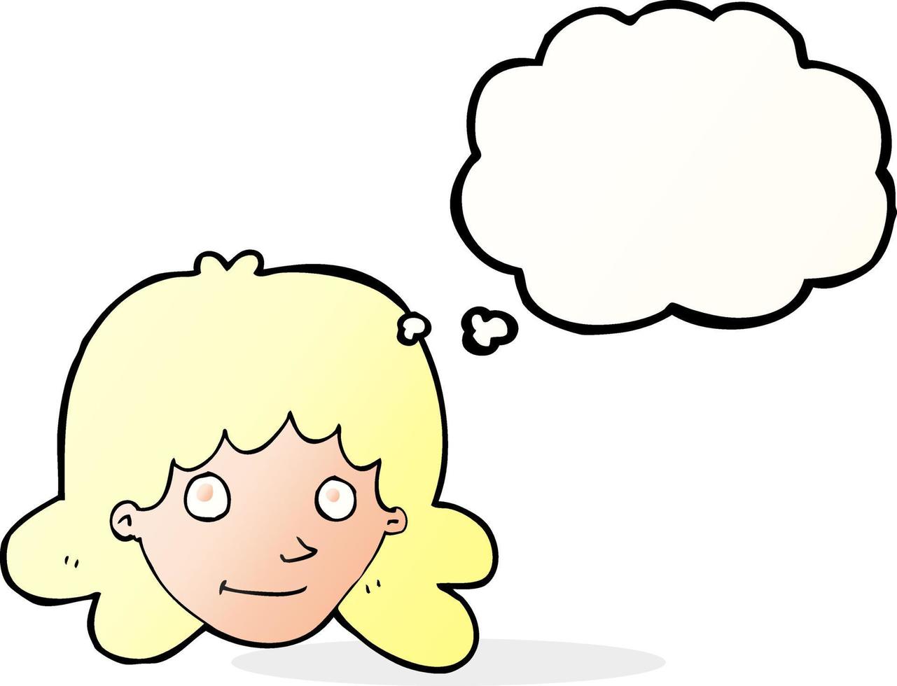 cartoon happy female face with thought bubble vector